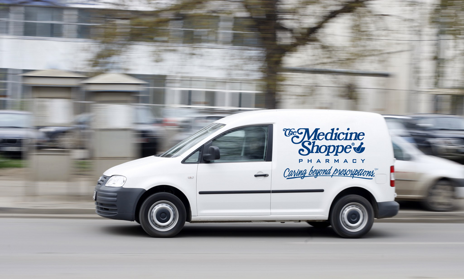 A delivery vehicle with the Creekside Pharmacy logo on the side Delivery